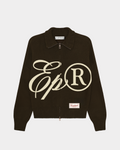 MONOGRAM BROWN KNIT ZIP-UP