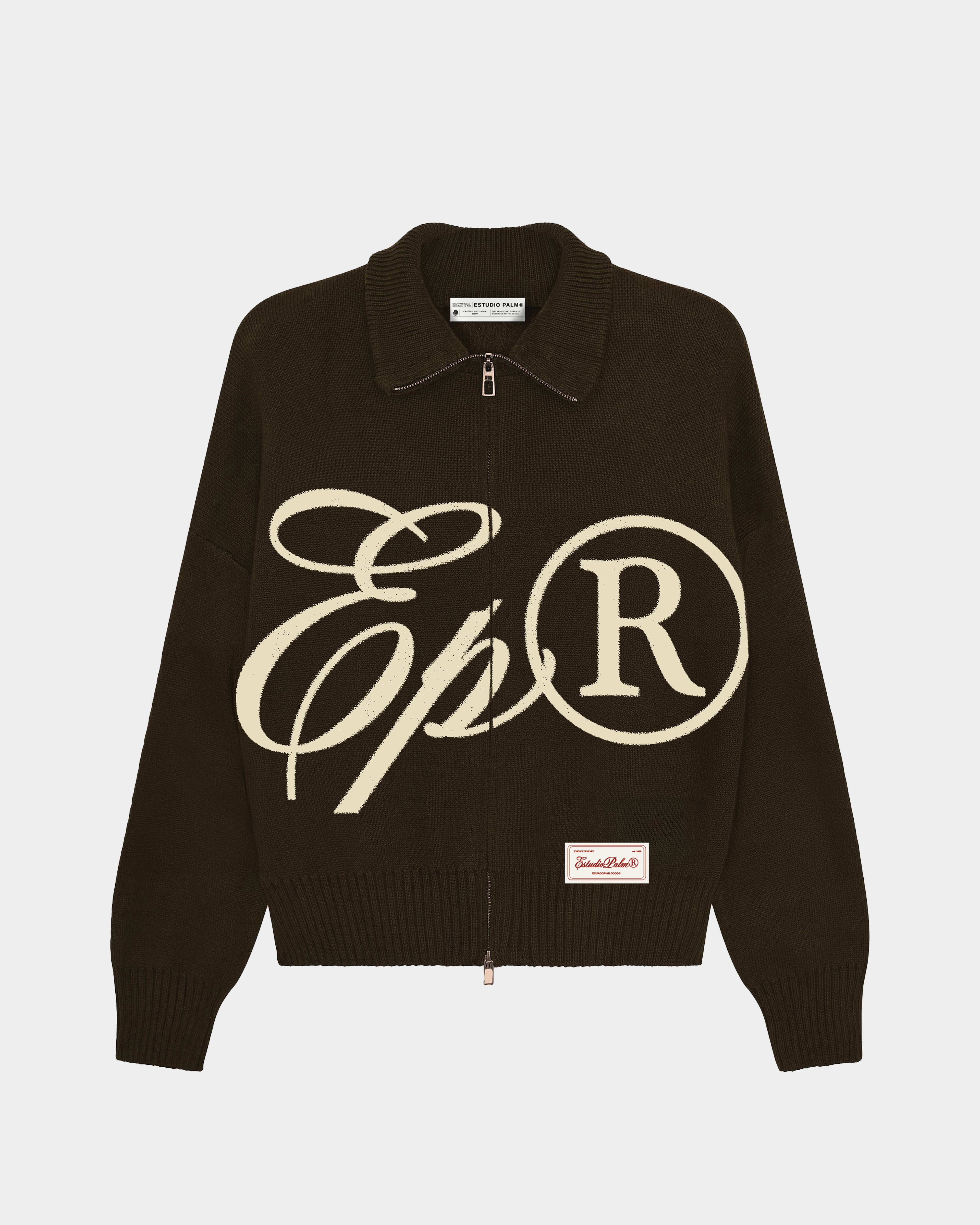 MONOGRAM BROWN KNIT ZIP-UP