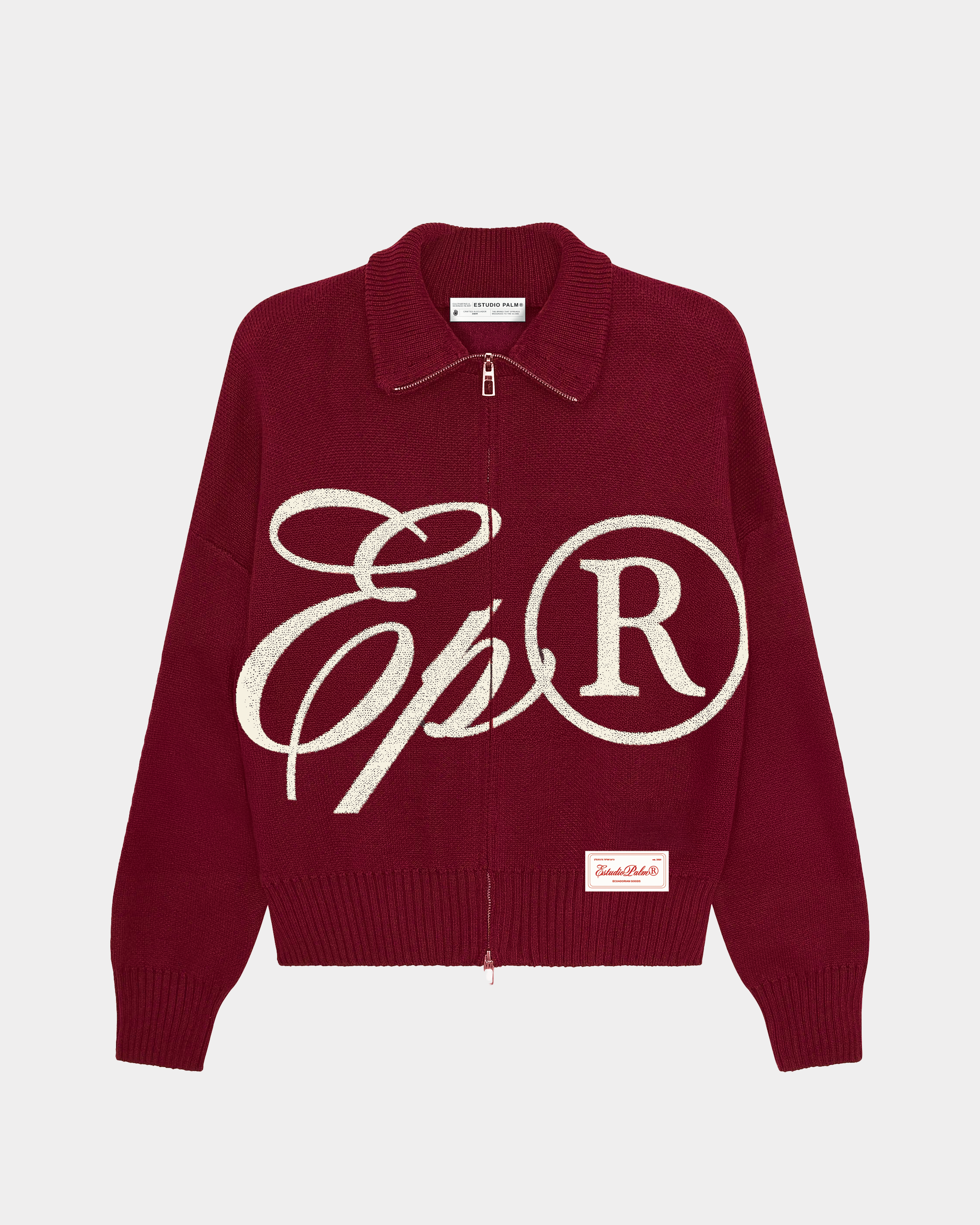 MONOGRAM BURGUNDY KNIT ZIP-UP